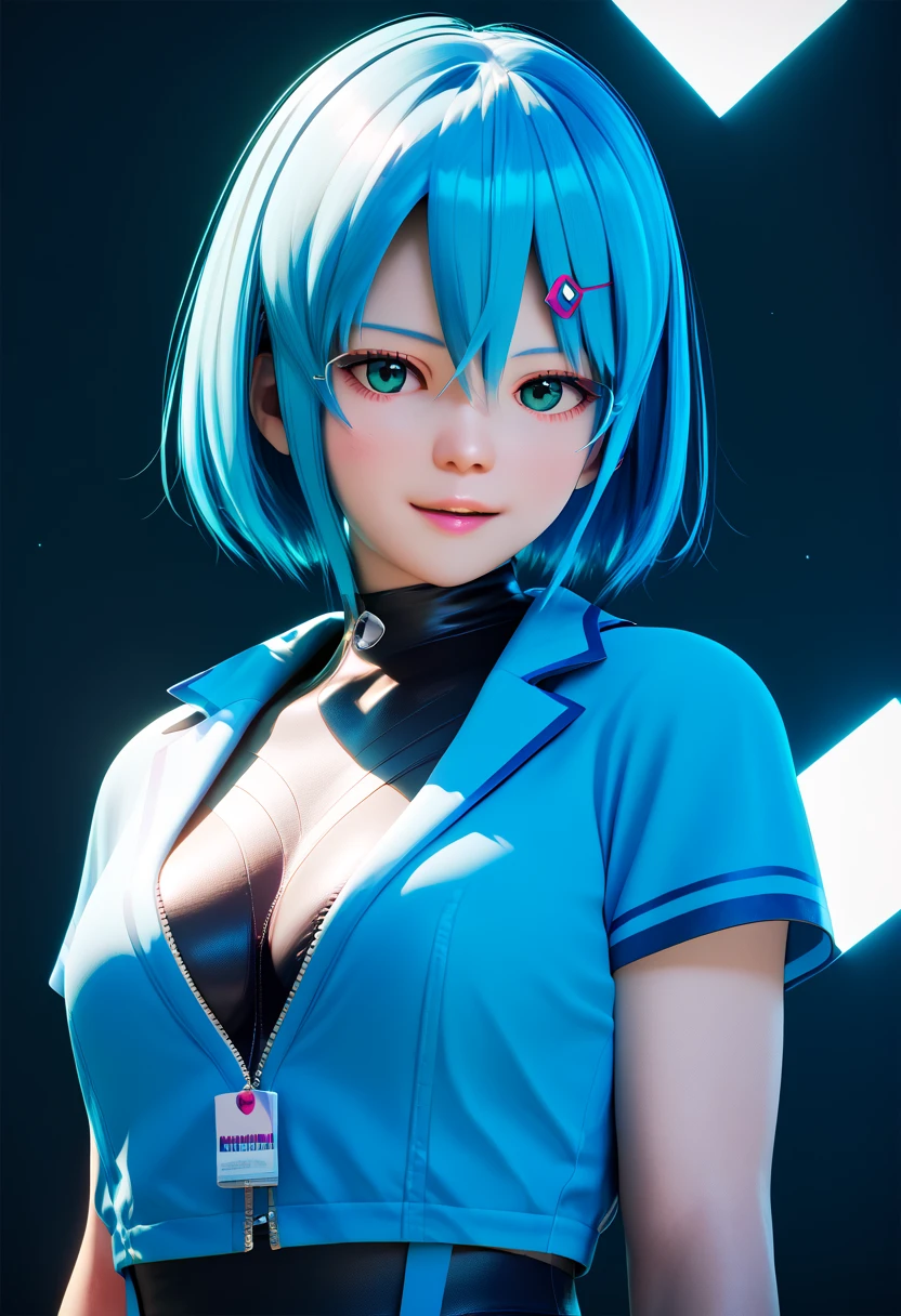 In a futuristic sci-fi setting, behold the enchanting figure of a single girl, embodying the essence of Hatsune Miku. Her eyes glow with an otherworldly light, reflecting a fusion of technology and artistry. Draped in a sleek, plasma-tech outfit, she exudes a sense of advanced sophistication. The outfit is adorned with intricate plasma filaments, weaving a pattern of light and energy across her form. Her skin appears to be composed of vibrant, colored plasma, pulsating with an ethereal glow.