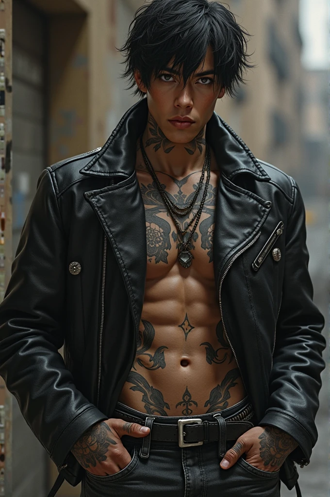 Kim TaeHyung of BTS, Bad boy, emo, dark, chico malo, fuckboy, pelinegro, rapado, pelo verde, tatuajes, piercing, more tattoos, 25-years old, pistolas, sangre, descontrol, motocicleta, v de BTS, chaqueta de cuero, mirada amenazante, cool expression.