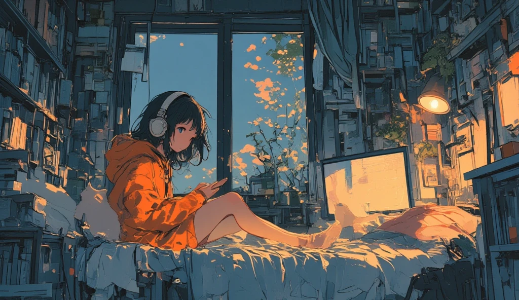 score_9,score_8_up,score_7_up,score_6_up, 1girl,
sitting in bed next to a large window, holding coffee cup, steaming coffee cup on windowsill, wearing croptop hoodie, black croptop hoodie, long hair, black hair, low ponytail hairstyle, pov from outside, view from outside the window looking into the room, looking out window, head resting on pillow laying on the bed, hoodie, plants on the windowsill, looking out the window, looking at viewer, background is the bedroom, tidy bedrrom, small room, cramped bedroom, teddies on the bed,, wearing legging, see through thights, black tights, cyberpunk city view out of the window, neon light, purple neon lights, has a vape