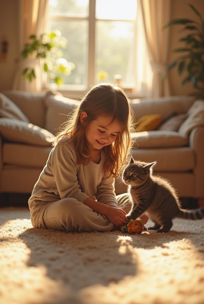 a girl playing with a cute cat