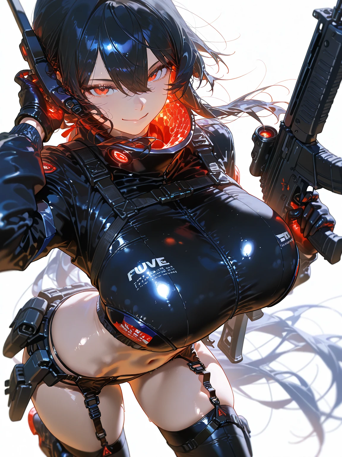 ((highly detailed)), nikke, rapi, perfect human hands, (great breast:1.1),masterpiece, best quality, ultra-detailed, glistening shiny, glowing light, ray tracing, HDR, deph of field, (perfect face, detailed face, detailed eyes,perfect hands,perfect fingeredium :1.2),8k,HD,ultra realistic face,ray tracing,perfect lighting,best quality, ultra-detailed, shiny eyes, ( nervous:1.1, angry:1.1), ((1girl:1.2)),cowboy shot,thicc,streaked_hair,((brown gradient hair)),multicolored eyes, gradient eyes, red eyes, (glowing eyes:1.5), mascara, (fashion make up), (parted lips,blush, detailed face, war scenary, corpses, machines, iron, destruction, robots, fire in the background, dust, weapons, (((sub machine gun in hand:1.4))), warzone,dark blue sky),((super detailed background))),((super detailed background)), dynamic poses, ((8k wallpaper)), (mature female), black thighhighs, gigantic sagging breast, standing, (((nipples))), (((seen from below:1.5))), (((lifting up skirt:1.4))), (((injury in the breast))), (((pointing with gun))), (((from behind:1.3))), (((ass focus))), (((anus focus)))