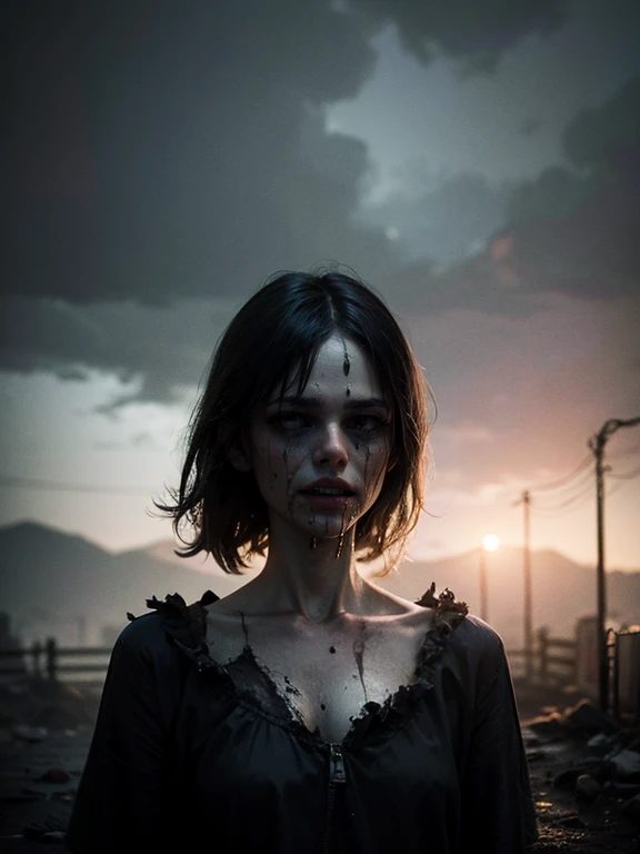 (best quality,4k,8k,highres,masterpiece:1.2),ultra-detailed,(realistic,photorealistic,photo-realistic:1.37),horror,small girl asian zombie,garden background,sharp focus,natural lighting,vivid colors,gruesome makeup,long black hair,eerie atmosphere,creepy expression,frightening eyes,rotting flesh,worn-out clothes,mysterious shadows,decaying flowers,foggy ambiance,dripping blood,unsettling silence,abandoned playground,haunting presence,ominous clouds,undead appearance, and desolate scene,sinister aura,spooky aesthetic,nighttime setting,claw-like hands,intricate facial details,menacing smile,anime-inspired elements,horror movie vibes,rainy weather,ghostly figures,horror story illustration,dark and disturbing concept,accidental yet artistic,unsettlingly unique,beautifully terrifying.