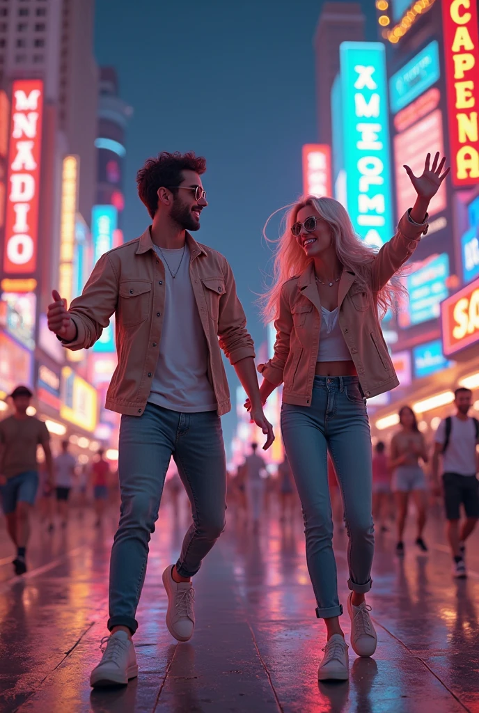 Make a tall wealthy white skin straight haired teen girl with provocative clothes and a tall wealthy white skin curly haired gay male teen with iphone 