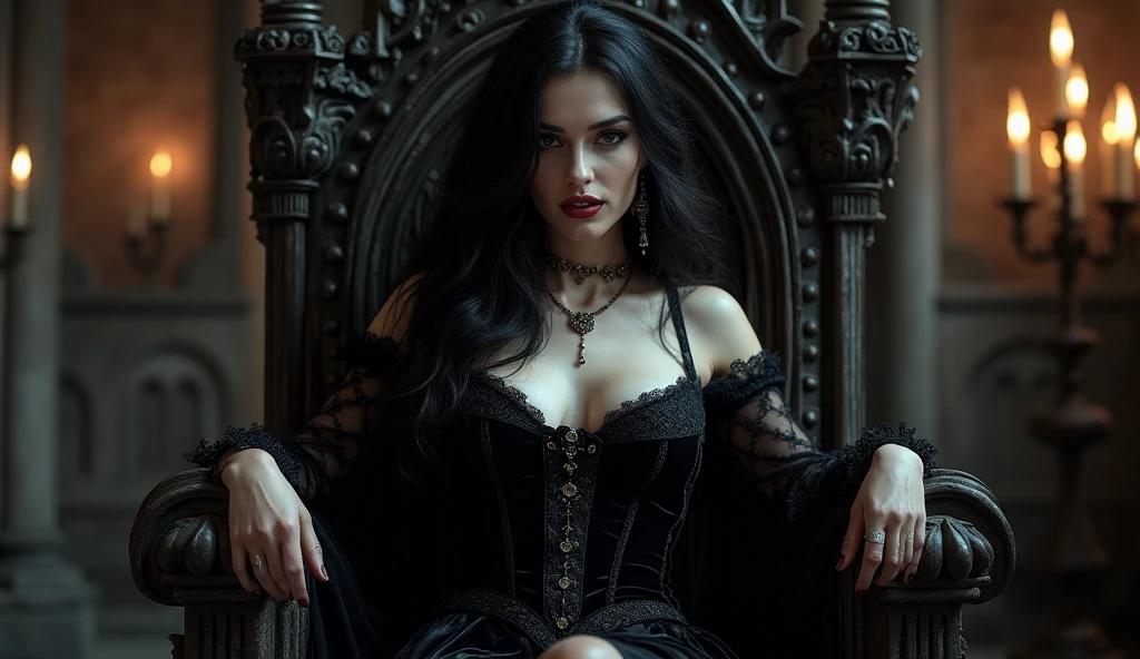 (generate a slutty witch, gigantic breast, wear luxury made of spell written straps dress, messy hair, sit on scary skull chair, hand on hips), (scary skull table and flower vase), (magic potion bottle), (candle on skull on table), (show cleaveage), (show underboobs) ,((show sideboobs)), (show thigh with wiccan tattoo), (detailed scary skull hairpin), detail scary skull flower background, beautifull jewish chinese face, pretty face, beautiful eyes, beautiful nose, sexy lips, raytracing, beautiful fingers, beautiful hands, sexy belly, sexy body, sexy shoulders, sexy legs, sexy hips, (scary skull bracelet), (scary skullring), (scary skull necklace), beautifull nails , blue eye, perfect hand, perfect fingers, white skin, full body picture, gothic makeup, good lighting, realistic shadow, professional photography, 4k resolution, perfect anatomy, nsfw