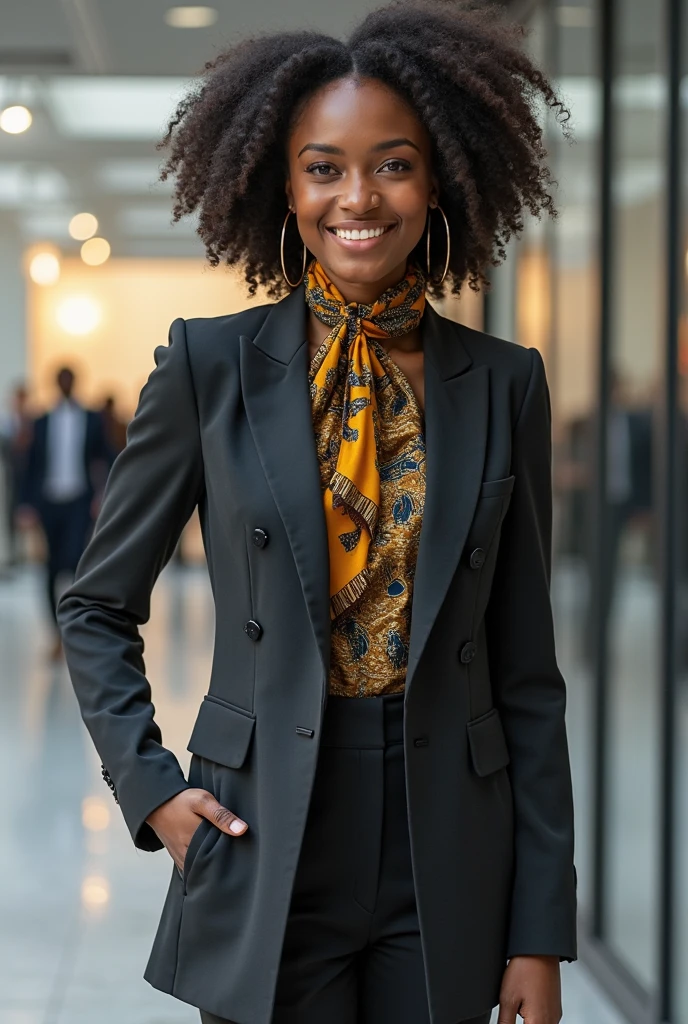 Fat African teenage woman smiling with official dress code attire 