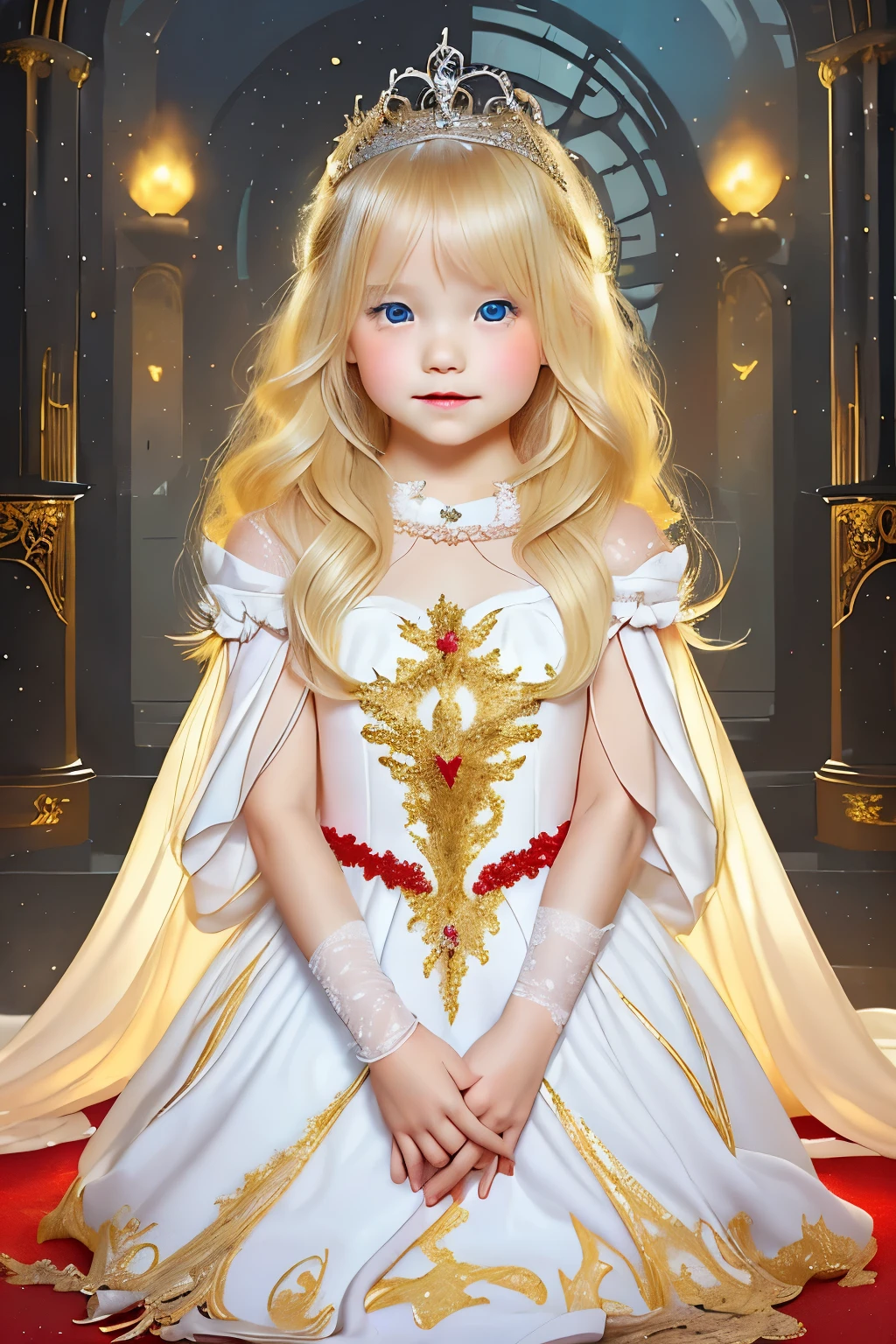 Little young girl, blonde hair,cute,fantasy,  gorgeous white dress  ,tiara,red carpet,city,princess,young girl,sex,古city,