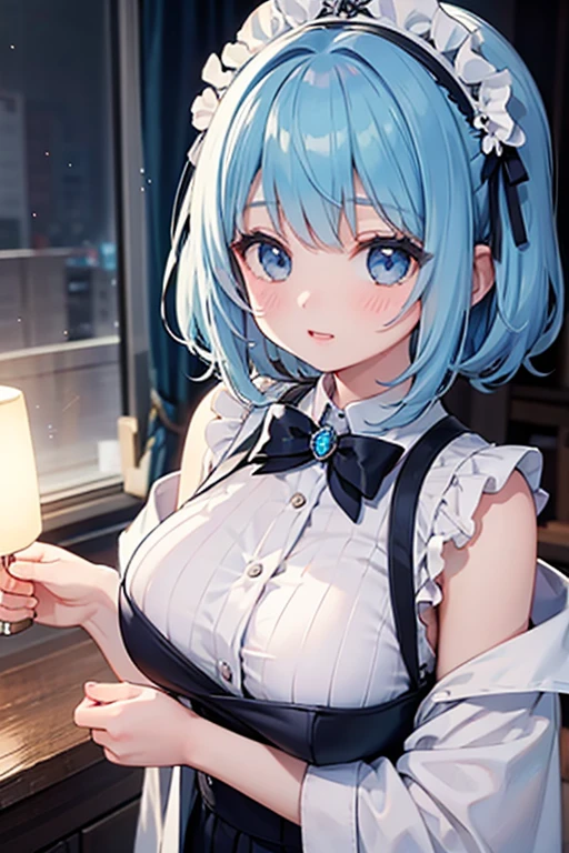 cute,Highest quality,Woman wearing lace-limited lingerie,,Large Breasts,Twin tails,bonnet,Blue Eyes,Shy face,cute瞳,