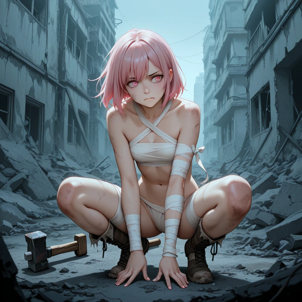 (Highest quality, 4K, 8k, High resolution, masterpiece:1.2), Very detailed, Picturesque, Animated Photography, Photo Animation:1.37)、nsfw、Japanese schoolgirl、chained、shackles、completely naked、injury、destruction、(((amputee)))、(((Bloody bandages)))