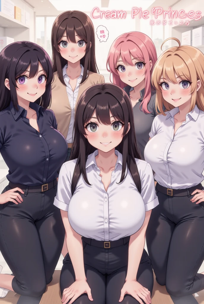 ((super high quality,))((Ultra-high resolution,))(16K,)(super masterpiece,)((Ultra HD ,))(Detailed shading,)4 Sexy Housewives,Sit side by side on the bed,Office Lady,((popped Tight collar White shirts,))Unbutton the third button,Black tight skirt,Glasses,blush,Ahegao,necklace,wedding ring,Sweaty,Flowing Love Juice,