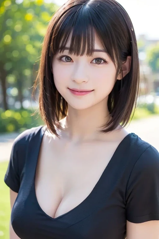 (masterpiece, highest quality),1 girl, alone, scarf, have, realistic, realistic, looking at the viewer, light colored black eyes, Brunette short bob hair with highly detailed shiny hair, Winter clothes, Whity, lips, bangs, outdoor, closed mouth, Upper body、Big eyes、eyelash、((There'There'There'There'There'There'There's really no background、really pure white background))、(((bangsのあるショートヘア、Big eyes、big and full chest、look at the audience、beautiful beauty、show me your ears、long neck、smile、please close your mouth and smile)))、ideal body proportions、(Tree-lined avenues in the winter wilderness of England)、{Huge|big|Hugeな|mega} chest, cleavage