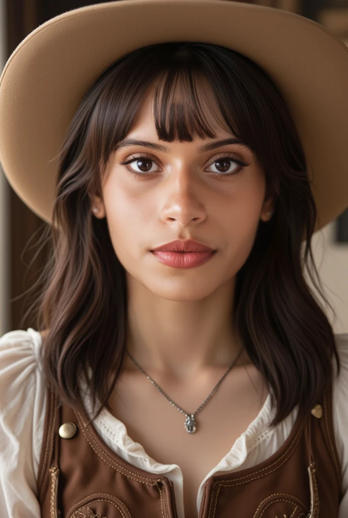Arafed woman in a brown dress and hat posing for a photo, fotografia de retrato fine art, photoshoot retrato de alta qualidade, retrato editorial, 8k artistic portrait photography, retrato da fotografia da moda, woman with hat, dramatic portraiture of namenlos, dramatic portrait, medium portrait soft light, foto de retrato, retrato de moda, retrato da fotografia, Retrato de 60mm, foto retrato da moda