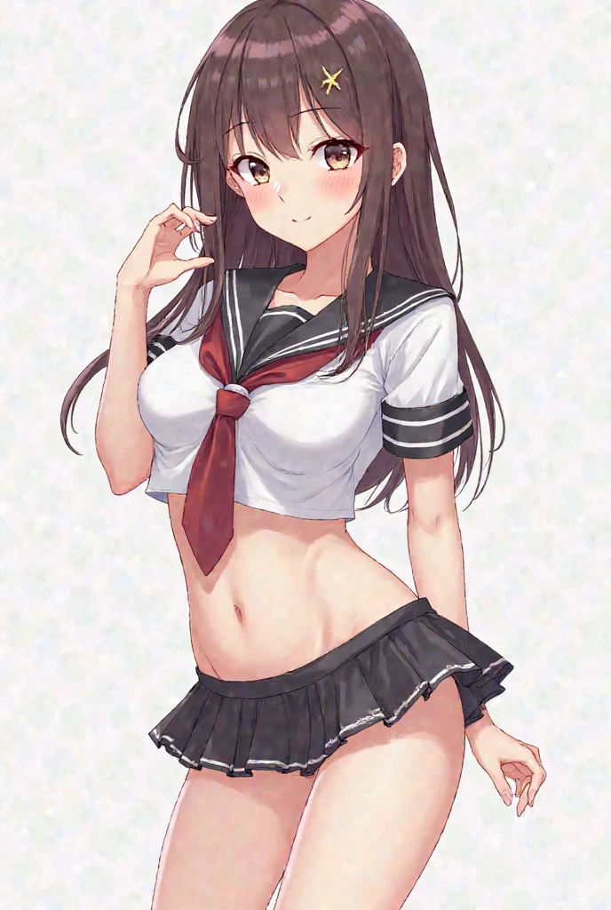 Schoolgirl in uniform with legs open without panties and bra Showing the pussy
