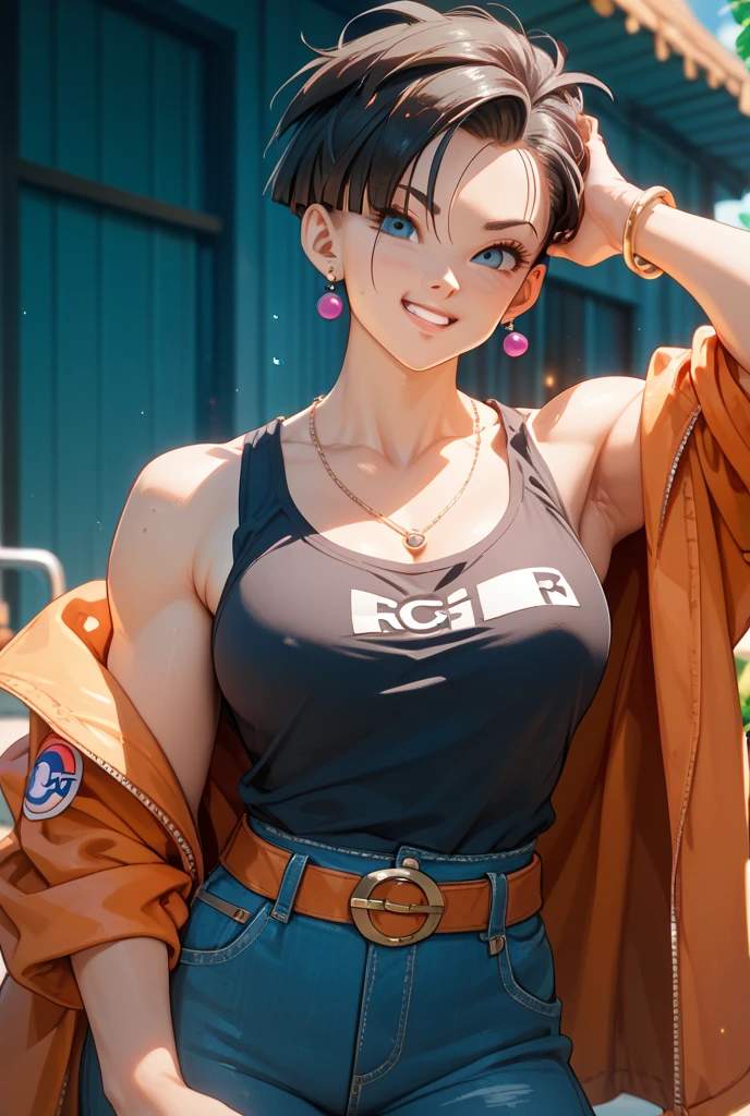 ((Masterpiece:1.5, best quality)), ((Mina Ashido from My Hero Academia)), beautiful face, (voluptuous), large_breast, ample hips, flaunting her incredibly detailed accentuated big booty, wearing cropped t-shirt and daisy dukes, thick_thighs, breathtaking detail, RAW photo color, cinematic lighting, 8k uhd, dslr,