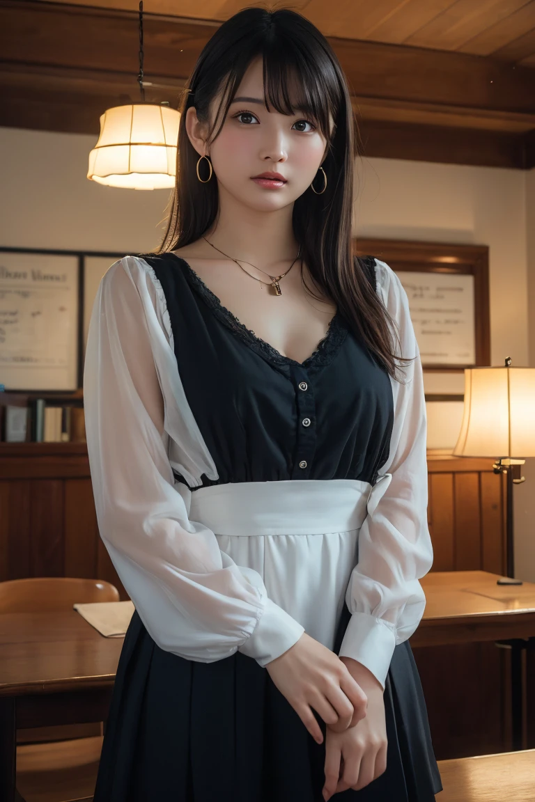 Cowboy Shot、(Updo with bangs)、straggling hair、Black Hair、(Hanging Hair)、((widow))、((mourning dress))、((((Black long sleeve mourning clothes))))、(((Japanese-style room)))、((((Funeral))))、Black formal wear、Highest quality,(RAW Photos:1.2)、(Realistic:1.4),(High resolution:1.4), 1 Girl, Written boundary depth,, Exquisitely crafted,8K, Very detailed, Perfect lighting, Spectacular Background、((Delicate painting))，(の詳細なRAW Photos),(Highest quality:1.6), (超High resolution:1.5), (Realistic:1.75), 8K resolution, Canon EOS R5, 50mm,  Very detailedな,Cinema Lighting,Correct finger、sit、((Spread your legs))、((((Skirt flip))))、Bright panties、Pearl Necklace、Pearl Earrings、(Clothing that covers the chest)、((There is a coffin))、((Minimally revealing clothing))、(The altar is decorated with a bouquet of chrysanthemums..)、candlestick、