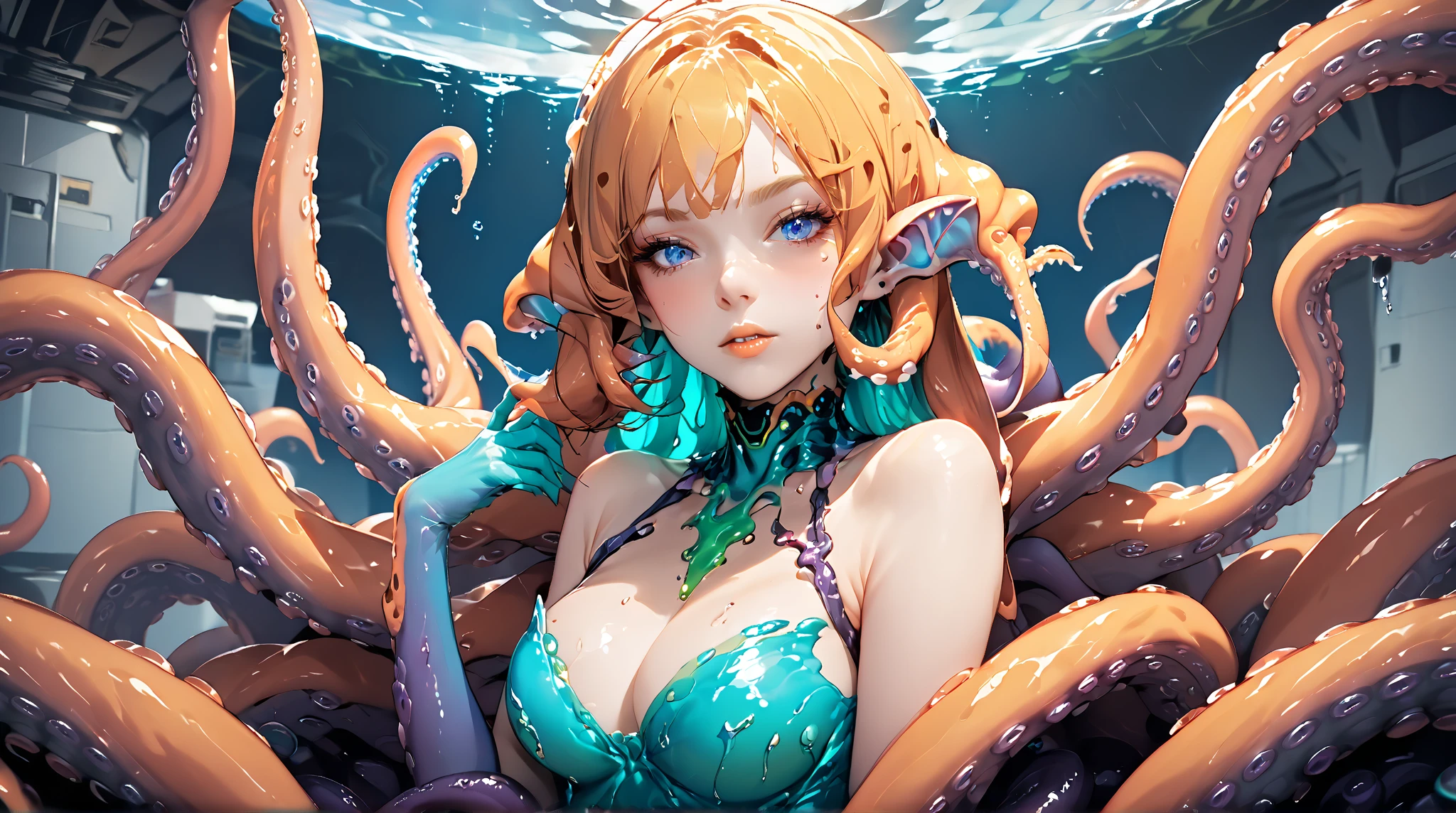 Taylor Swift (age 25, lactating, covered in ejaculate, extreme orgasm) is in an alien slime pit being repeatedly sexed by tentacle penises. Extreme penetration. Belly bulge