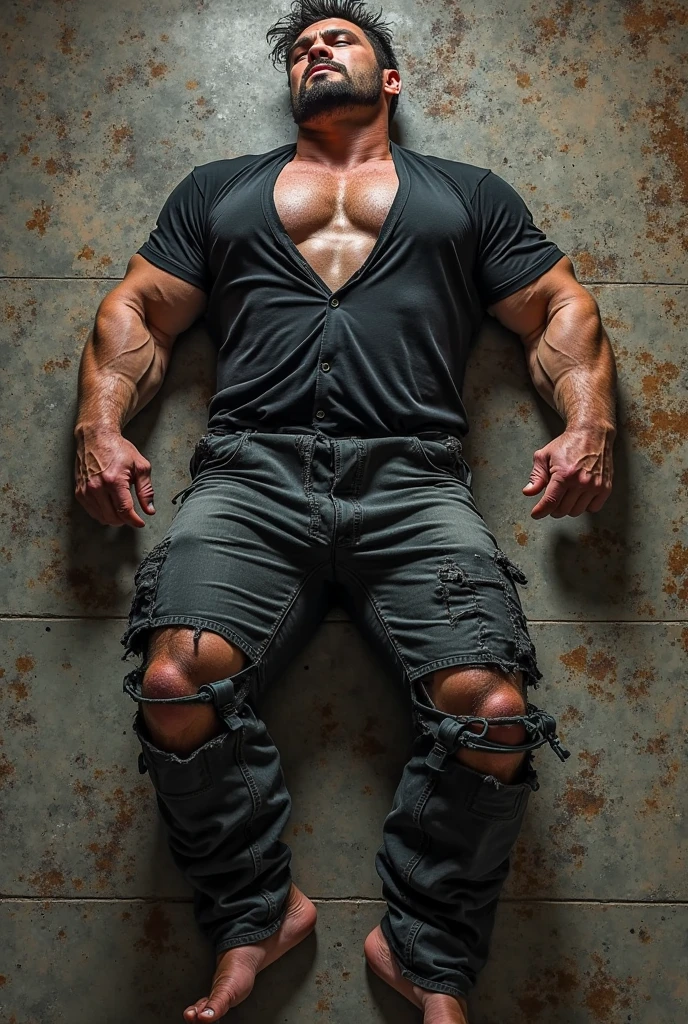 Sad crying tall giant muscular man.,Dark black security uniform,Sleep on a soft dark black mattress,Strong and fierce tough guy straight man,buzz clip,身穿Dark black security uniform,Sleep on a soft dark black mattress, sad expression,Deep and charming eyes,Emerald Pupil Hero,heroic male pose,高大burly,muscular!Charming leg muscles,High, burly, Heqiang, 身穿Dark black security uniform, Super gain and cool, high resolution committee, Big feet in black boots,Charming strong man,The bright sunshine is shining on you