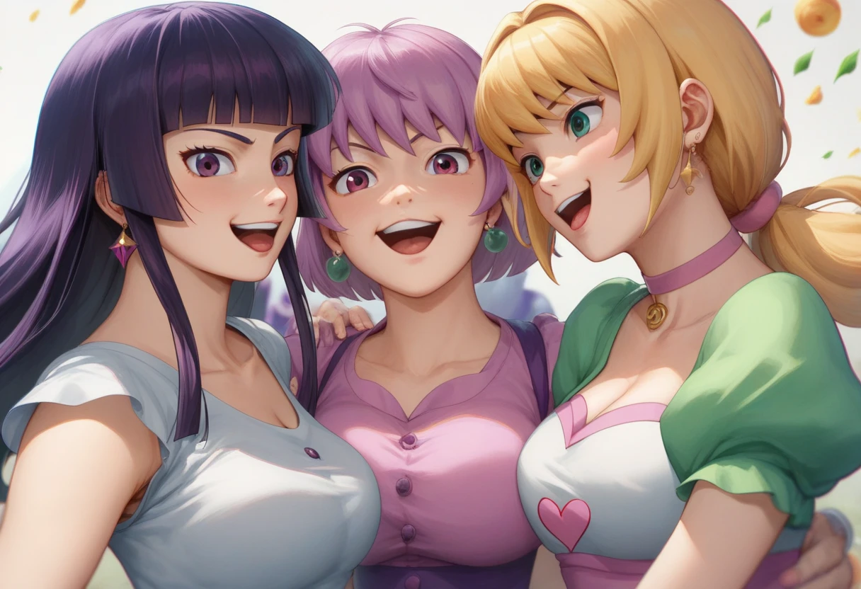 four sexy women who are wives of 4 years old boy, looking at camera, seductive smiles, portrait, various hair