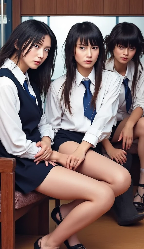 ulzzang-6500-v1.1, (raw photo:1.2), (photorealistic:1.4), beautiful detailed girl, very detailed eyes and face, beautiful detailed eyes, ridiculous, incredibly ridiculous, huge file size, super detailed, high resolution, very detailed, best quality, masterpiece, kemomimi, ((Japanese girls' high school uniform)), illustration, very detailed, CG, unified, 8k wallpaper, amazing, Fine details, masterpiece, best quality, very detailed CG uniform 8k wallpaper, face light, movie lighting, 1girl, 16 years old, ((dynamic pose))), (camel toe), (half), (pantyhose)), (sitting in classroom)), legs apart, emphasis on leg line description