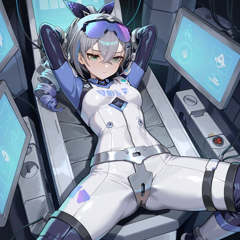 ((1 cyborg woman)),((big breasts, naked breasts, naked pussy, completely naked, blue piercing on the clitoris)),((standing, futuristic room)),((serious guy with a black eye, belted a polco in pain, sweating cold)),((bare breasts, with lots of bubian hair, wearing a scientist's coat)),((short gray hair with Elastic, bright yellow eyes)),((facing the viewer)) ,((lying on a table with her legs open, and inserting a penis into her anus, penis into her anus, two hands opening her pussy, liquid coming out of her pussy)), growing a penis from her pussy