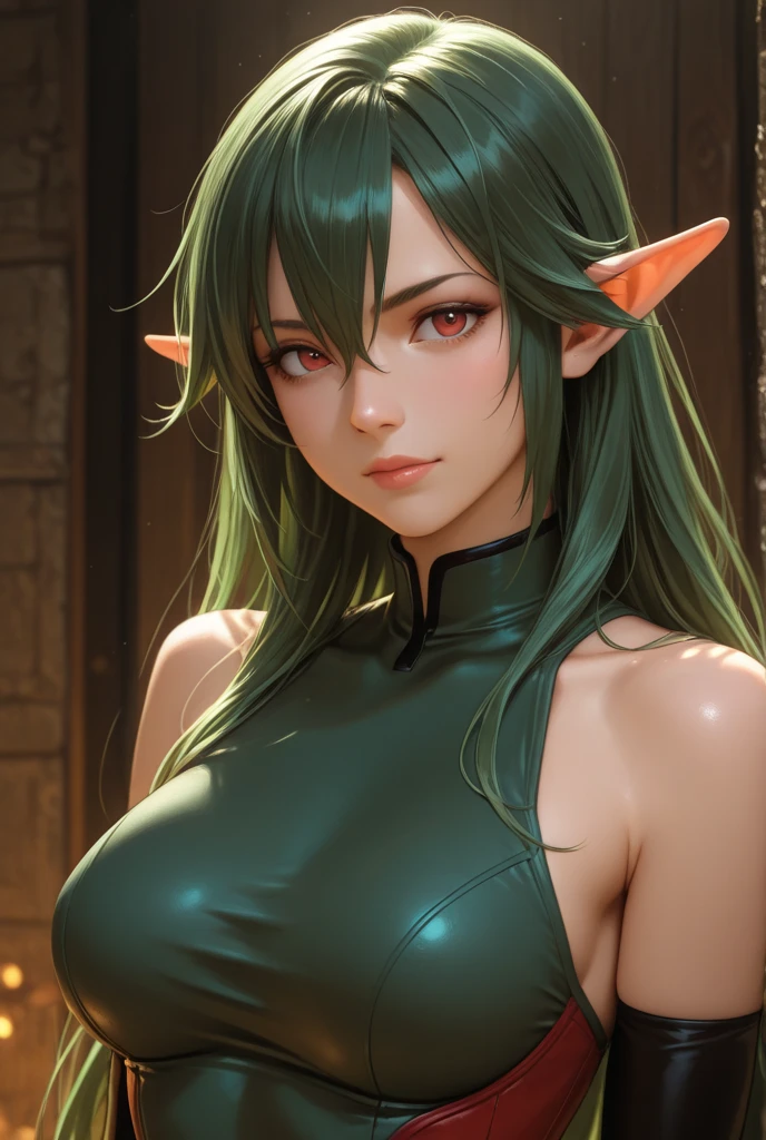 肌肉男, elf ears, greenskin, detective outfit, braided hair