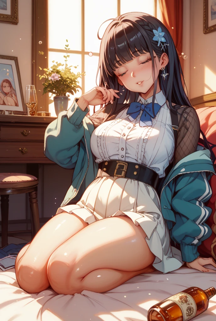 naked woman、fullnude、 (nose blush, Naughty, half opened eye, Drooling), [Full body shot]、BDSM、Plenty of love juice、pale pubic hair、Wearing a black dog collar,Full body shot,body piercings,Large open legs、Lying in bed、Hands tied above the head、Head-to-toe shots、Hand flail、fetters、Squirting、spout、There are a lot of them all over the body,The udder is squeezed out with a rope、Woman in chains、slightly turned to the side、The lower back is cramping up and down、Chest is bobbing up and down、Crying in pain、Both legs are raised above the head in a V-shape、Swing your hips up and down violently、Ahegao、Lower your hips deeply、all the way to the base、The waist is on the floor、hanekawa tsubasa、her black hair is tied into two braids.、eye glass、Colossal tits、Colossal tits、