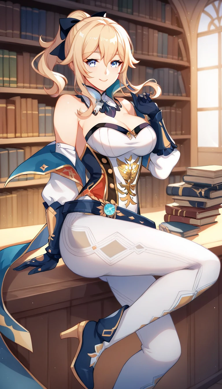 1 girl, Lisa Minci, Genshin Impact, library, sitting at a desk