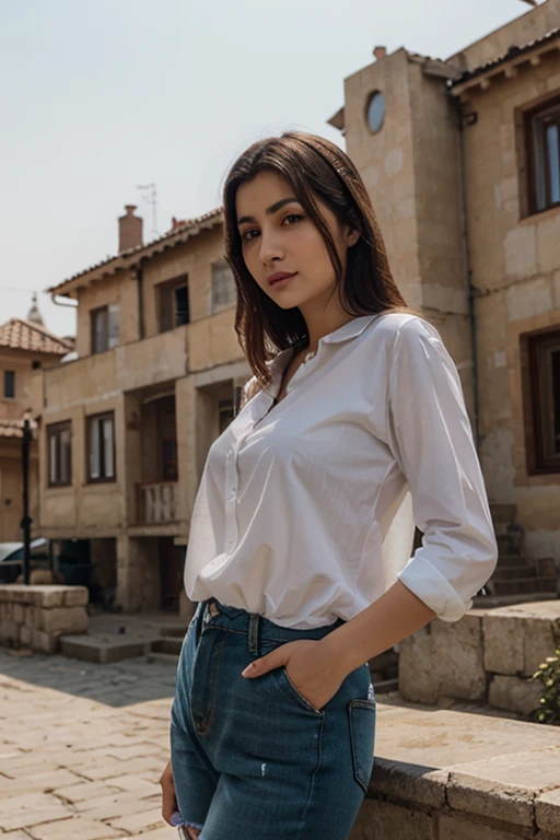 a beautiful trkshlds woman, wearing casual outfit standing at the istanbul bosphorus, high quality, ultra resolution, 8k, masterpiece, sharp focus, detailed, soft dramatic lighting, cinematic lighting