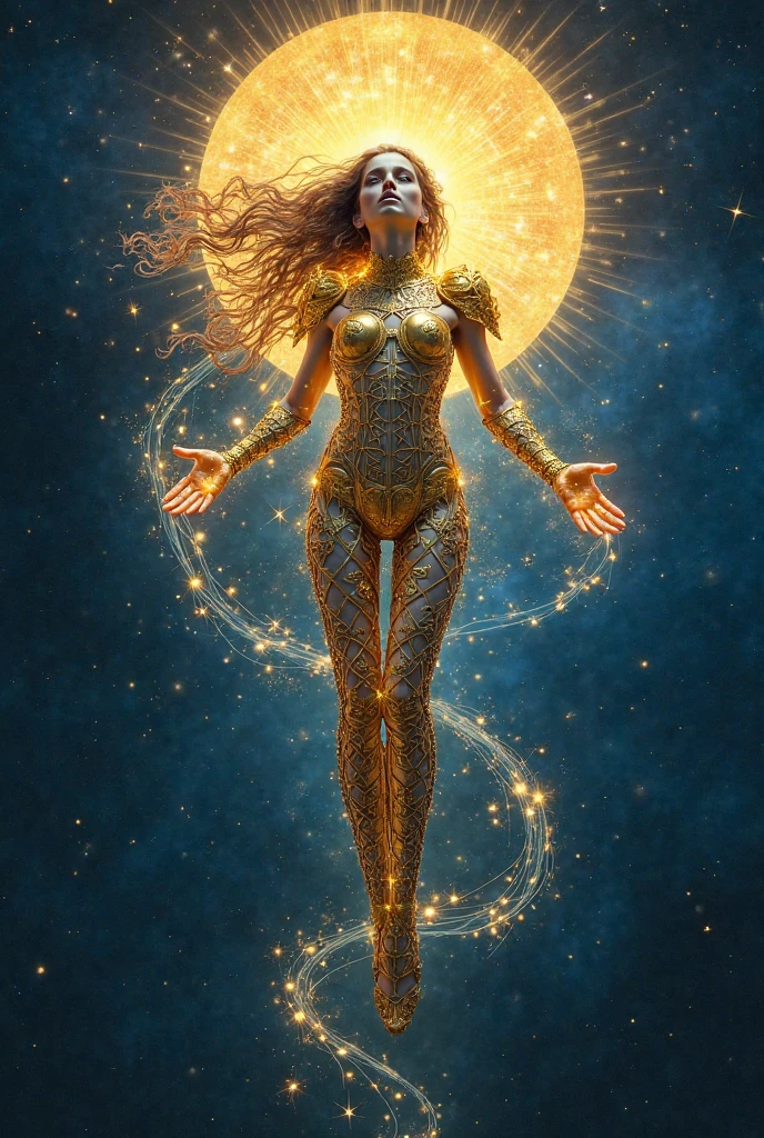 surreal, ("Spirit of the Fall Wind":1.3) , fairy tale, dense indoors, [comics art stylized by Dave Gibbons| Joe Jusko], Ultra Real, Depth of field 270mm, Autochrome, dark indigo dust particles, Mustard splash, science fiction, <lora:ral-bling:1> ral-bling