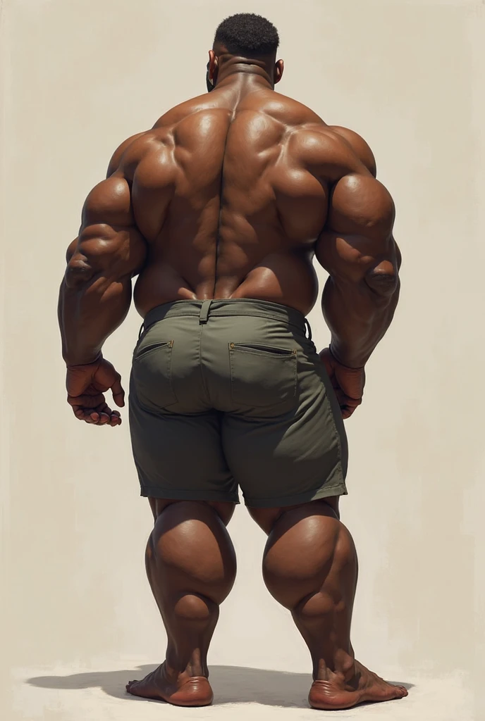 Competitive, bodybuilder PRO, nj5pielry, (human, man, Caucasian, massive, manly, huge, muscular, gigachad, solo), man, very attractive man, mexican ethnicity. 22 years old. ((Extremely realistic shadows, Masterpiece, extremely detailed, photorealistic)), human, hornless, mischievous expression, Without beard, white teeth, ((Detailed face)) nose, green eyes, ((detailed eyes, delicate eyes, realistic eyes)), Caucasian. Conan Exiles Style, standing front, young warrior (young face) ready to fight, top rated pixiv, shirtless, pantless, 700 kgs, front view, even shoulders, perfect massive muscles, inflated muscles, voluminous pectorals, massive muscular body, a huge gigantic chest with a narrow waist, huge shoulders, ridiculously well-shaped large pecs, eight chiseled abs, arms thick as trunks and formidable thighs. (very toned and huge) hhis ridiculously broad shoulders, his absurdly wide back and his indecently muscular backs of arms, thick and defined thighs, huge and very voluminous and bulging pectorals;  A muscular bodybuilder in the . A potential competitive bodybuilder. Even the back of his head was hot, with his jet black military haircut and voluminous neck, narrow waist, barbarian, Jet Black hair, military haircut, jet black beard, short closed beard, Closed beard, white sclera, blue eyes, no horns, d&d character, brave warrior, human, handsome face, young rocky desert behind him, sunny day, rocky desert behind him, wears a tiny coarse loincloth of torn old cloth, skill image, looking to the viewer, few clouds in the sky. Caucasian. (((Back))) huge firm muscular thighs, round buttocks and round butt with back, huge ass ((huge buttocks))