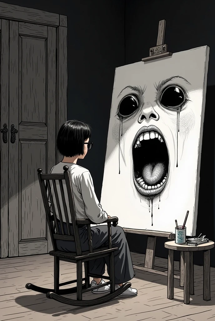 a drawing of a man being discreetly observed by someone, Horror, disgusting, Nightmare, by Junji Ito, high detail, surrealism