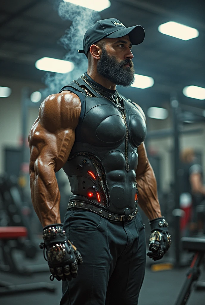 Muscular man in balaclava shirtless at a rave holding a boombox, photo realistic HD realism, white person