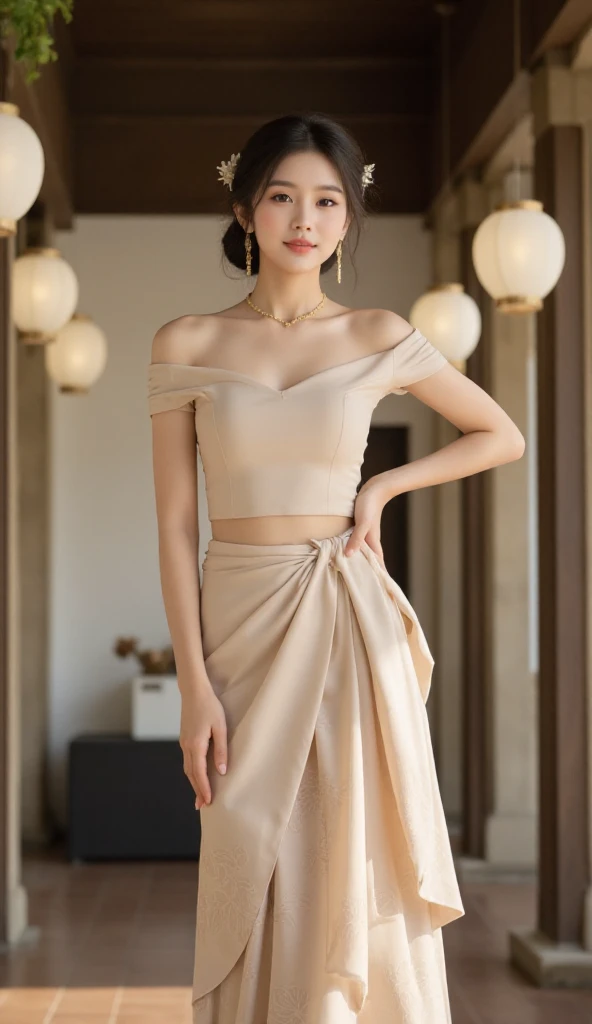 detailed background, masterpiece, best quality, 1 person , curly hair, long hair, purple eyes, star in eye , yellow-green mix color Strapless blouse, long skirt