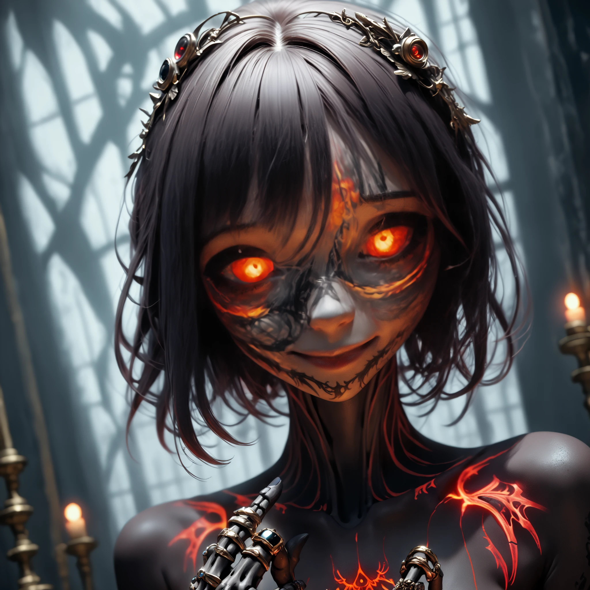 .(Highest quality,4K,High resolution,masterpiece:1.2),Very detailed,Realistic:1.37,Spooky altar background,Dark fantasy,Red color scheme,Ominous atmosphere,Eye-catching,Storytelling,anatomy,Anime Style,Concept Art,beautiful細部までこだわった顔と (((Red eyes ))),A terrifying ritual ,Satanic Ritual,Premature death,inappropriate behavior,クレイジーなsmile,Scythe Face,Girl Monster, beautiful, Delicate facial features, Sharp Eye, Sharp Fangs, pale skin, Thick chain, Dark Background, Cinema Lighting, Dramatic Shadows, Gothic style, Gloomy atmosphere, Dark fantasy, 一人のgirl, Please open your mouth wide, Open your mouth and baring your teeth,Sharp teeth like a beast, Wide lips, very wide mouth, Vermilion cheeks, ,(Blood splatter:1.4),Scary smile, smile,Angel Design, Twisted smile、Bloody、bleeding from the head,,,,,、Blood splatter、,(Blood splatter:1.4),skull,Horrorスタイル, ((Fantasy Sweet Lolita Frilly Pink Costume)), ((flowing blonde hair)), ,(Blood splatter:1.4),Female curves, Sexy flat stomach, Perfect hands, Perfect anime face, (Pink Lolita Dress)), Are standing, ((邪悪なsmile)), ,(Blood splatter:1.4), Steam circulates, Moonlight Illumination, night lighting, (Blood splatter:1.6),アニメAngel Design, Twisted smile、Bloody、bleeding from the head,,,,,、Blood splatter、,(Blood splatter:1.4), skull,Gothic architecture、Western architecture、Fantasy World、,Victorian cities, Skeleton Gas Light,Absurd, High resolution、 ((Tabletop)), ((Highest quality)), (Very detailedな), ((Very detailed)), (beautiful), ((かわいいgirl)), (NFSW:1.8), alone,(10 years old:1.6)、(world&#39;The most terrifying and creepy demon girl:1.5)beautiful face、Whole Body Ezbian、pale, Beautiful Skin、beautiful金の髪、Smiling Kindly、Dark building ruins、(snow white&#39;Frill dress:1.3)、(The dark ruins are stained with blood:1.3)、Low angle full body shot、(少女は血の海の中にAre standing:1.5)、(The ground is full of blood:1.3)、(The girl lost a lot of blood...:1.3)、(クレイジーなsmile:1.6)、Spirits、(Blood dripping from the mouth:1.3)、ネオゴススタイルのgirl, Wearing a black dress and a white collar, Wearing a black hat、wearing heavy makeup, Standing in a mystical garden surrounded by vines. The garden is full of deep purple flowers.、背景のGothic architecture。. girl&#39;The hair is golden、、A red rose is pinned to the side。. Her eyes are sharp、It&#39;Like being stabbed., Thick black eyeliner and long lashes. 彼女は顔色がpale.、Her lips are bright red.. The atmosphere is gloomy and eerie, with dim lighting casting long shadows. This piece combines digital illustration and photography.., the result、驚くほどHigh resolutionの画像が生まれました. Most of the colors are dark、I&#39;Calm, Deep reds and purples create a dark beauty.. The style is neo-gothic., Horror, Portrait Photography, Create a unique and compelling visual experience.Dark Imagery