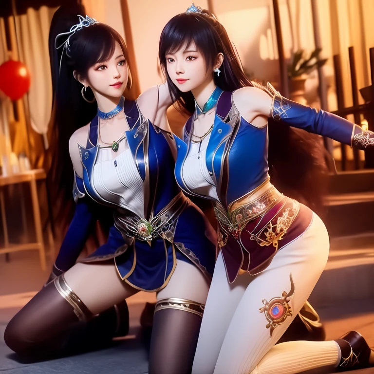 (Masterpiece:1.2),(Photorealsitic:1.5),2girls, duo,navel,Silk,Satin,Skirt,winter,Snow,