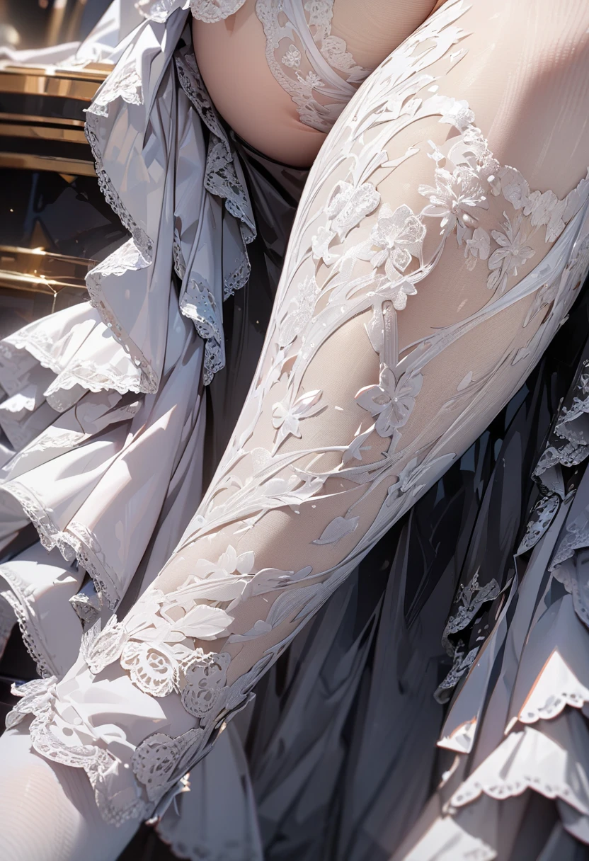 (white lace),focus on leg, close-up, extremly detailed, long stockings, Lace, (masterpiece, best quality:1.2),8K, extremly detailed