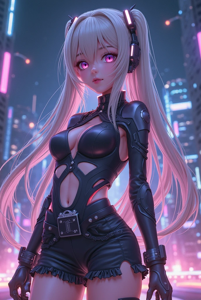 a beautiful photorealistic photograph of a cyberpunk catgirl with long white hair and swishing tail, ((Best quality)), ((masterpiece)), (detailed: 1.4), depth of field f/2.8