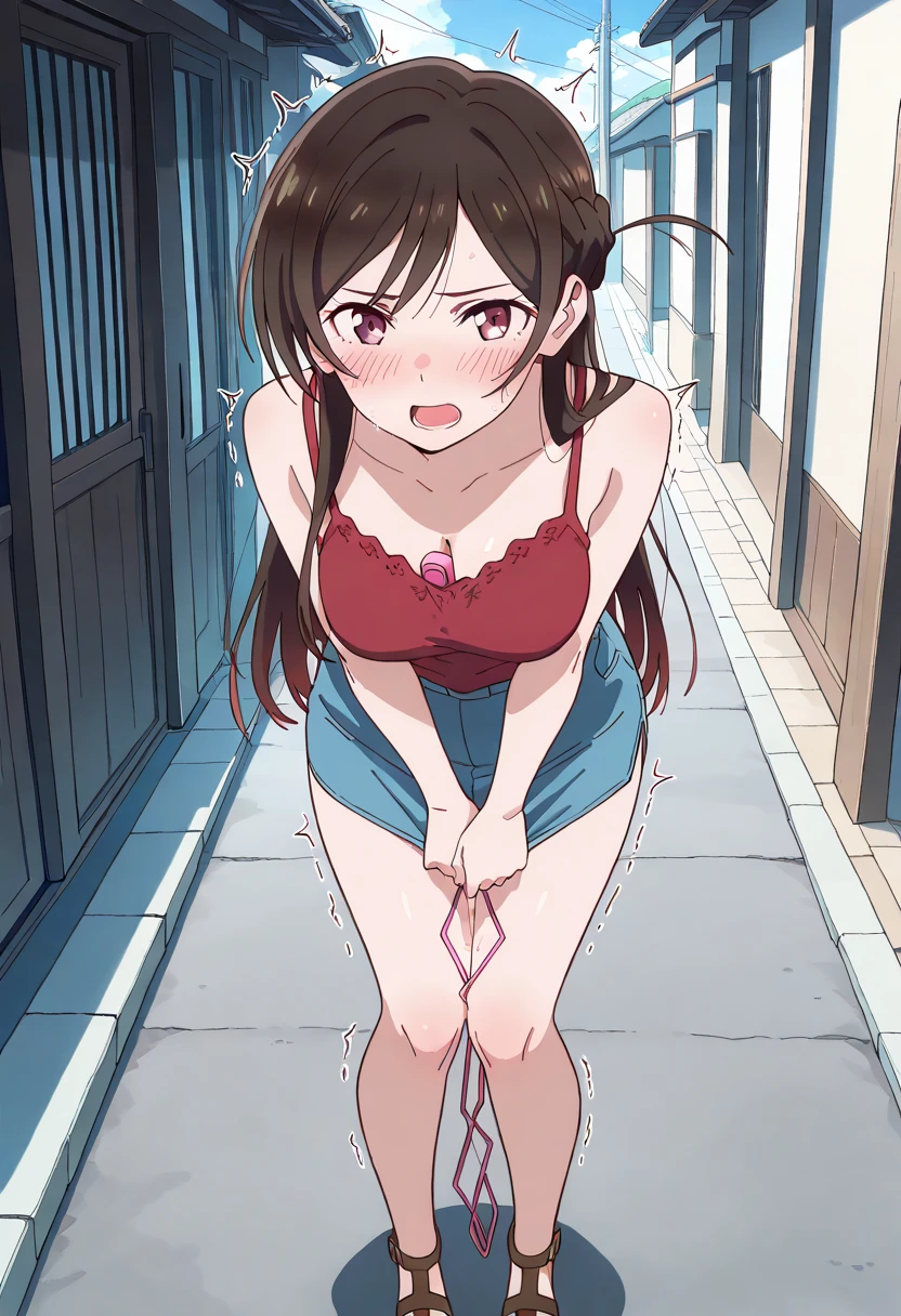 1girl,solo,yuuki mikan,, ,brown hair,, ,1girl,,,small breasts,,outdoor,walking,smile,nsfw,(spoken heart),naked,nude