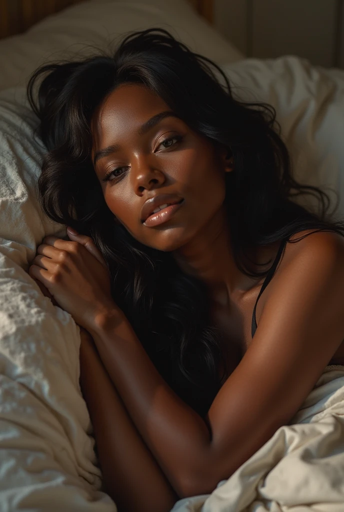 lndswgnr_v1.0, (sharp focus: 1.5), (sharp focus: 1.2), Photo, an attractive young woman with a beautiful face (1.1), detailed eyes, delicious lips, natural makeup (0.85), proportionate and elegant body (1.2), fully nude and facing forward in a sensual and provocative pose while lying horizontally on satin red fabric. She is wearing high-heeled shoes made of marble. The lighting is changing (1.2), with depth of field and bokeh to enhance the image quality in 4k with hdr. Inspired by the styles of James C. Christensen (1.2) and Jeremy Lipking (1.1).

Description:

The woman resembles Nyakim Gatwech, with long, defined, natural curls sculpted in marble. Her skin is a deep, rich black marble with a smooth, luminous finish. Her face is well-defined with a prominent nose, high cheekbones, and full, expressive lips. Her dark, expressive eyes, depicted with polished marble inlays, convey a sensual and provocative look. She is fully nude, lying horizontally on satin red fabric with a seductive and alluring pose, facing directly towards the viewer.

Her hands and feet are depicted with meticulous attention to detail, ensuring they are flawless and proportionate, with no deformities. Her fingers and toes are perfectly shaped, elegantly posed to enhance the overall sensuality of the composition. Her high-heeled shoes are made of marble, adding an element of sophistication and elegance.

The soft, warm lighting simulates natural light, casting subtle shadows that highlight the curves and details of the marble statue. The satin red background creates a striking contrast, emphasizing the model's sensual and provocative presence. The image is presented in high resolution (4k) with hdr, capturing every nuance with extreme realism.