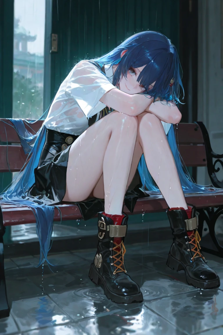 messy black long hair girl eyes are hidden Her clothes are like rags, and her hands and feet are shackled. she's in jail again the girl is crying The girl is very thin. high quality images