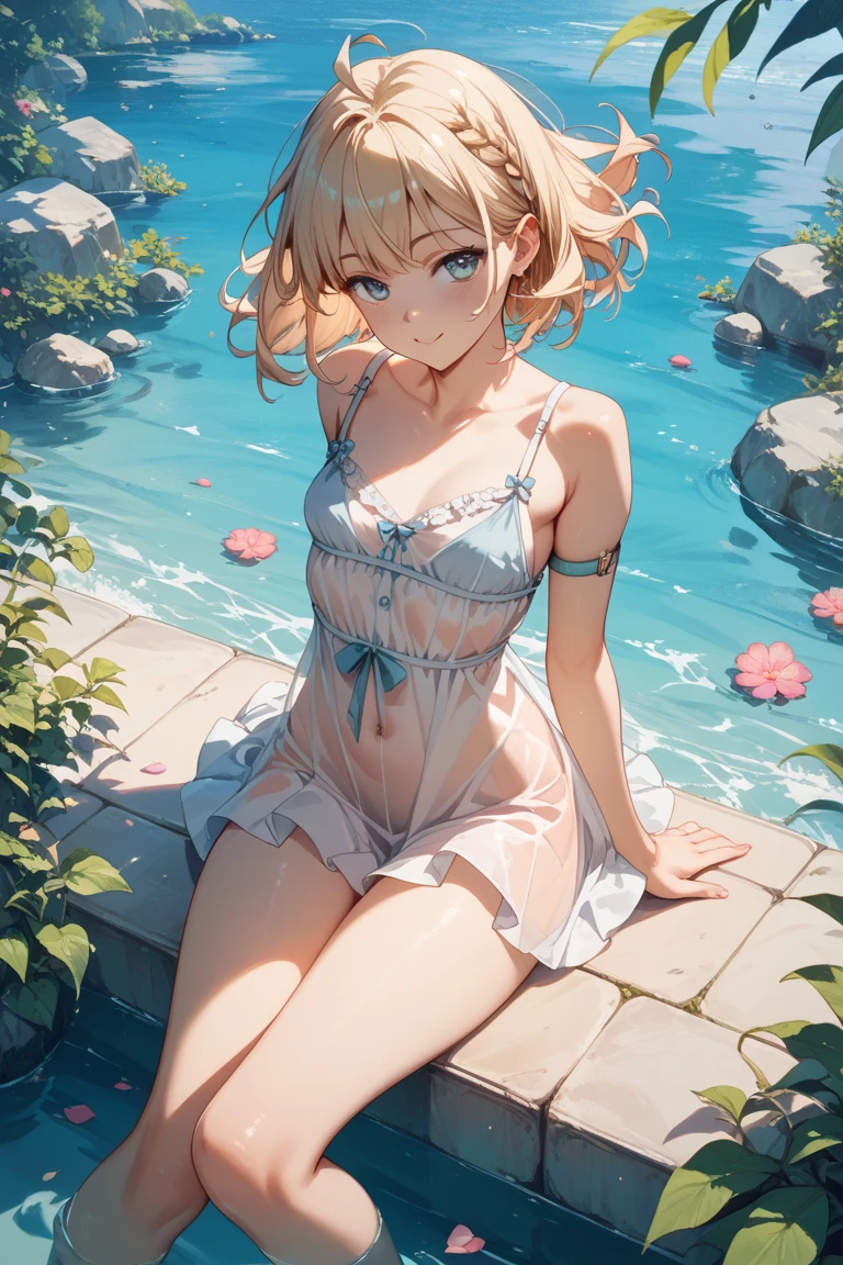((Highest quality, 8K, masterpiece: 1.3)), ((One girl:1.5)), The beauty of slim abs: 1.3, Casual Hairstyles, Super detailed face, Delicate eyes, double eyelid, smile, Highest quality, 4K, 8K, High resolution, masterpiece:1.2, Very detailed, Actual, Vibrant colors, Beautiful Eyes, 繊細なsmile, Blushed, Textured skin, masterpiece, High resolution, Highest quality, Blushed, Blushing ,lure,Show off your figure,Ultra high leg micro string bikini(Removing the cloth parts),Low rise,NSFW,pose,Small fabric area