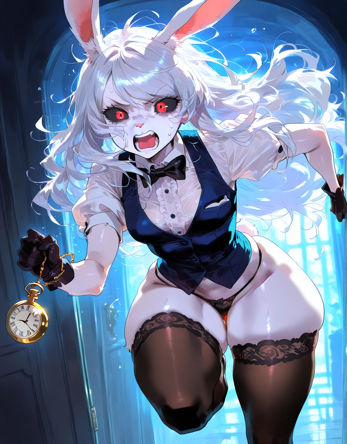 doujinshi cover_page, highres, top quality, best quality, paid reward available, unparalleled masterpiece, perfect artwork, absurdres, High-quality illustrations, super high resolution, detailed background, perfect anatomy(1girl, kemono, furry anthro, fearless smile, reach for the clock) in room with clock, fantasy artwork, cinematic lighting, Backlight,