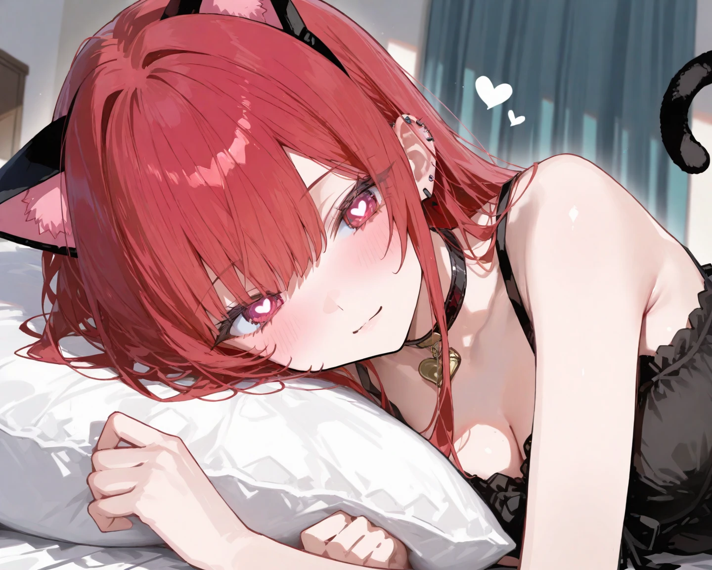 1girl,solo,makima \(chainsaw man\), chainsaw man,super detailed skin,shiny skin,natural face ,eyelashes,lips gloss,red hair,sidelocks,a braid, large breasts,bedroom,Fishnet bodystocking,masterpiece,best quality,ultra detailed,high resolution,sharp focus