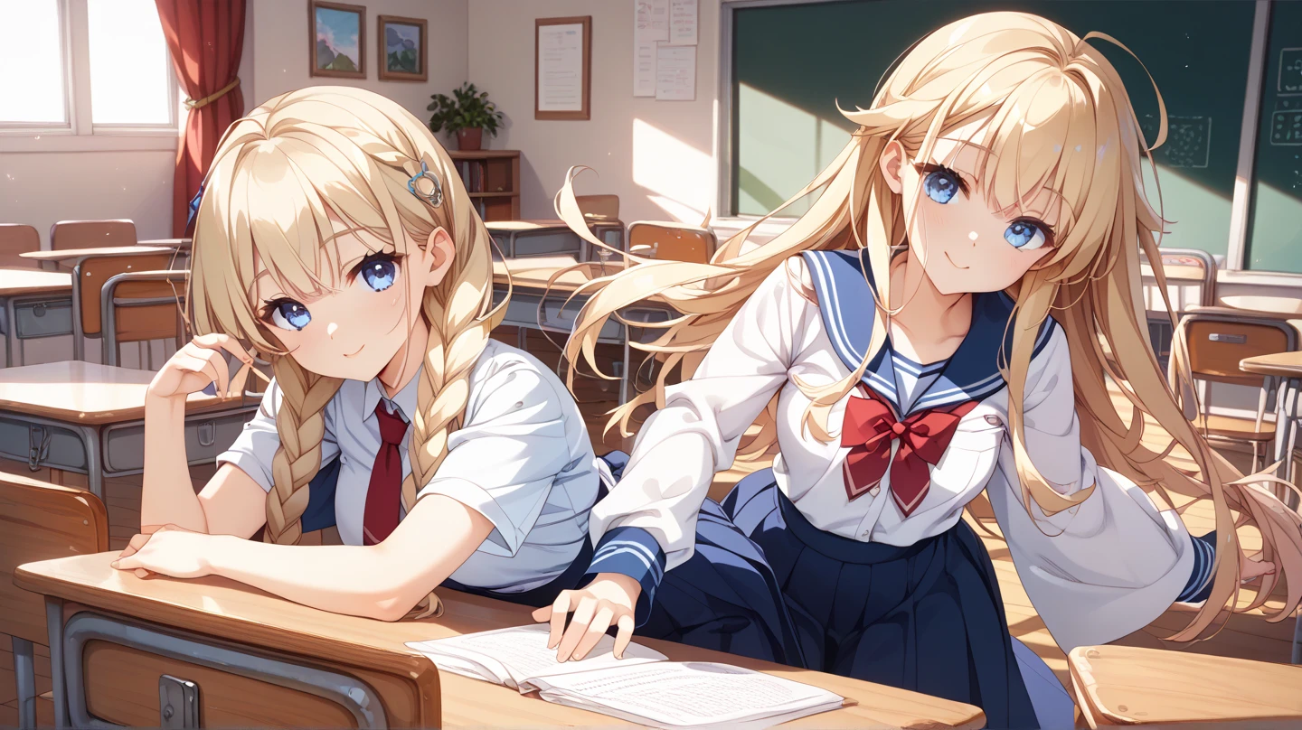 ((masutepiece, hight resolution,depth of fields, 4K,nffsw,))),Sawamura Spencer Eri々,a blond,Twin-tailed,length hair,Beautiful blue eyes, Girl farting from ass,You are smelling bad smells,Yellow smoke,Classroom during class,Girl sitting on a chair and taking class,Girl fart,Lori