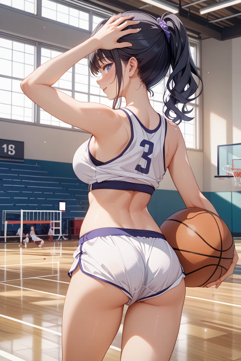 Woman wearing basketball suit