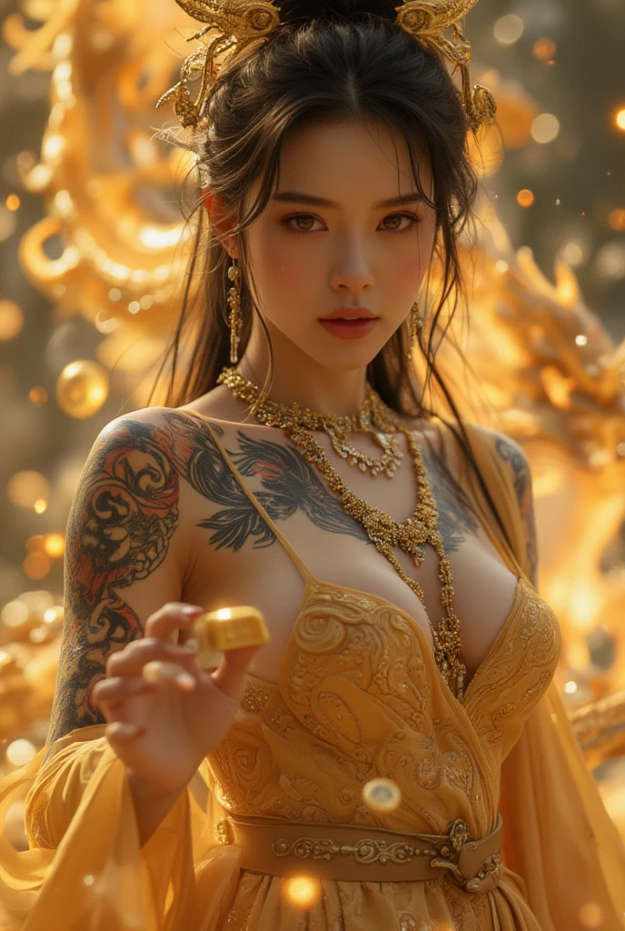 (masterpiece:1.2), ultra detailed, ultra high res, (realistic, photo realistic:1.37), high detail RAW color photo, professional photograph, an extremely delicate and beautiful, extremely detailed, finely detail, huge file size, extremely detailed beautiful girl, extremely detailed face, extremely detailed eyes, extremely detailed skin, extremely detailed nose, extremely detailed mouth, perfect anatomy, highly detailed background, shiny skin, (Japanese famous actress:1.2), (gyaru:1.25), flat chest, (kimono, bare shoulders:1.2), Dynamic Pose, dynamic lighting, nsfw, lens flare, (long, dragon:1.25),
