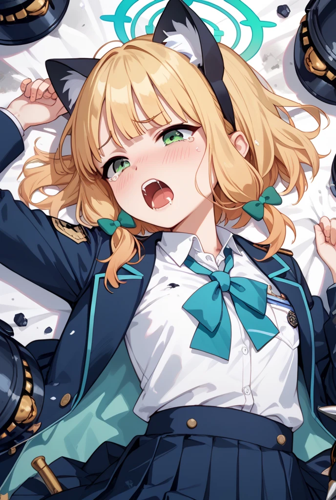 smile, :3, Highest quality、Blue Uniform、skirt open、Long wide skirt、cute、No pants、blush、Sex、Watery eye、Sex、Creampie、spring、Drooling pulls a thread、Semen overflow、Cum String、A lot of semen、Penis insertion、Wet、Anime H、Anime Images, Sexual intercourse cross section