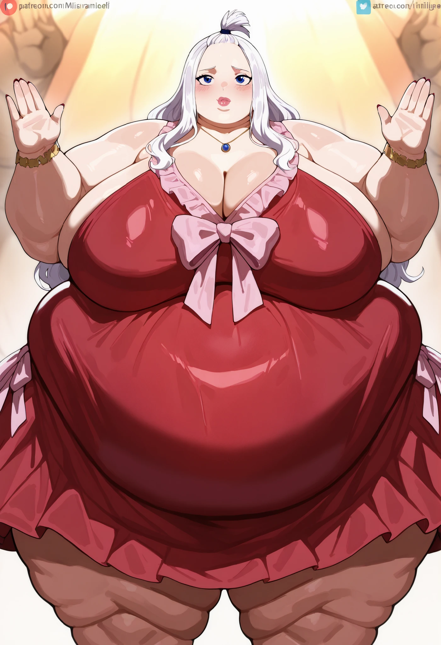 masterpiece, highest quality, High resolution, One girl, solo, sexual intercourse, Pornographic images, short hair, etsukoto, brown Eyes, fine grain, fine grain, long legs, (((Thick thighs, Plump thighs, Voluptuous thighs, Thighs alone are enough))), ((Huge and ample breasts, Cleavage, big long breasts)), Naughty big,((big breasts are important))、((Naughty thighs)), L Cup, (thin:1.4),(Tight waist:1.4),  (yellow dress:1.4), ((waist apron)), white panty, (((Simple Background))), ((Wide Hips)), Shiny, Oily skin, Mature mother, Calf, Seductive mature woman, milf, Perfect body, Plus Size Model, curvy, ample, etsukoto, blush, clavicle, retro artstyle, 1990s (style), (thick thighs:1.4), full body, (((showing panty))),