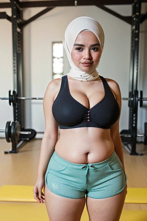 beautiful malay girl,hijab,big breast , slim body, tight gym shirt