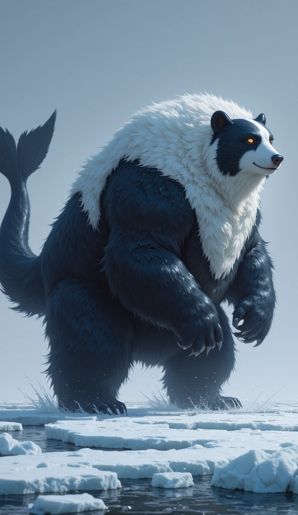 Wolf, female, long messy black hair, huge breasts, huge hips, huge thighs, huge belly, plump, voluptuous, morbidly obese, fat arms, fat legs,fat neck, chubby cheeks, double chin,boreal forest, nighttime, sloshing belly, white stripes, white markings , fully black body, blue eyes, fully black body