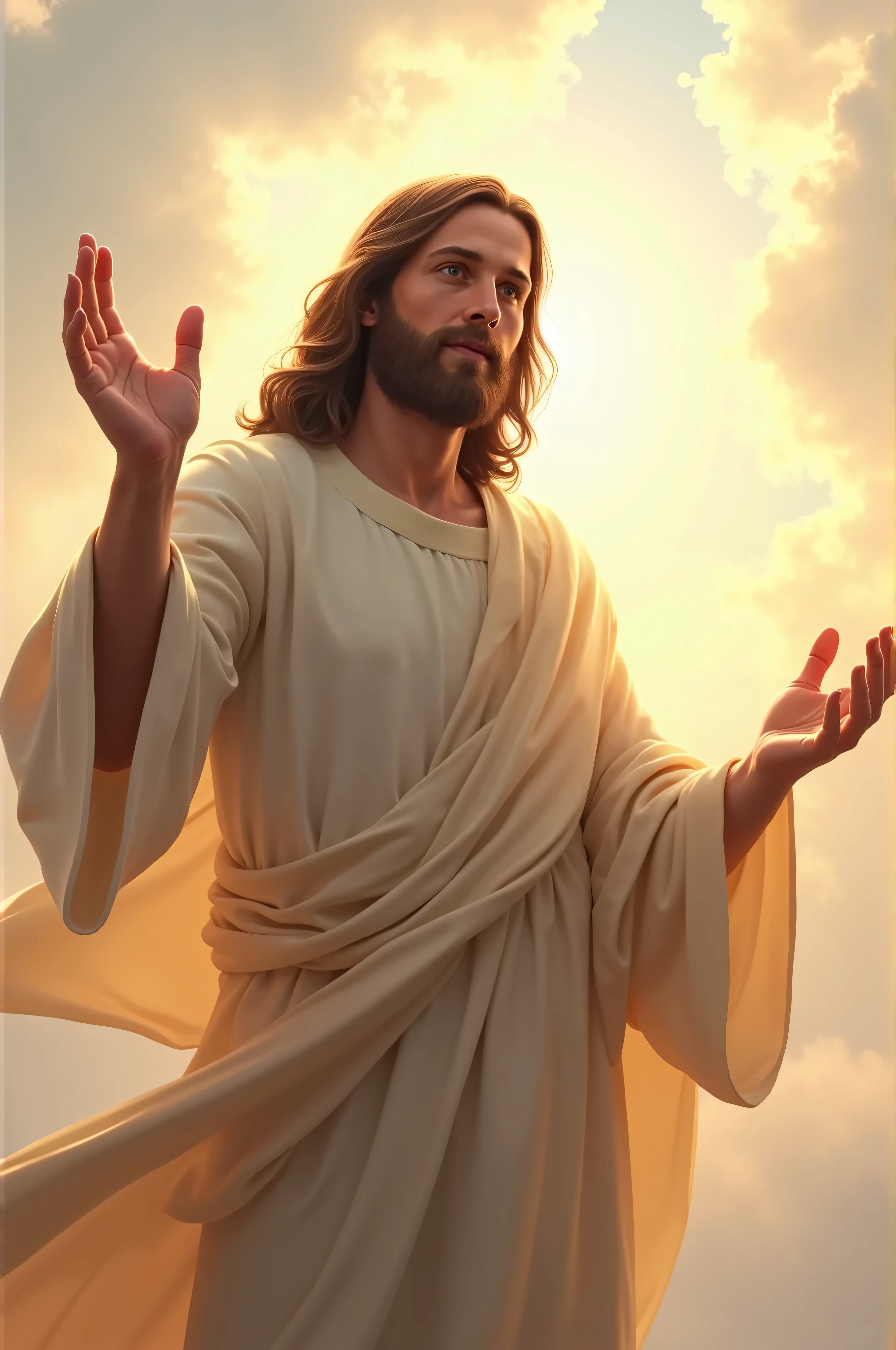 Jesus looking forward and reaching out to me